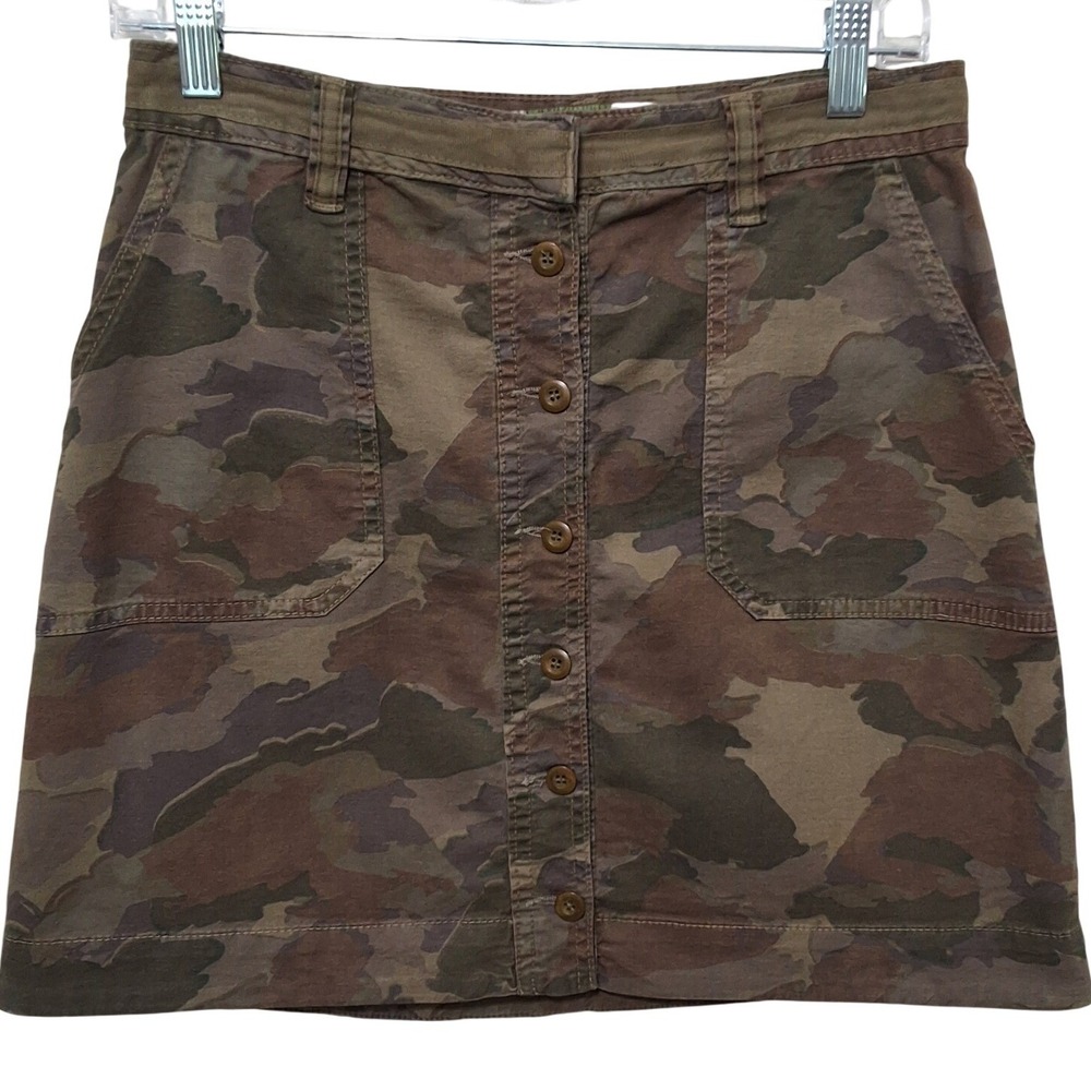Anthropologie Camo Button Front Mini Skirt Green Brown Utility Size 12R Utility - Picture 2 of 8